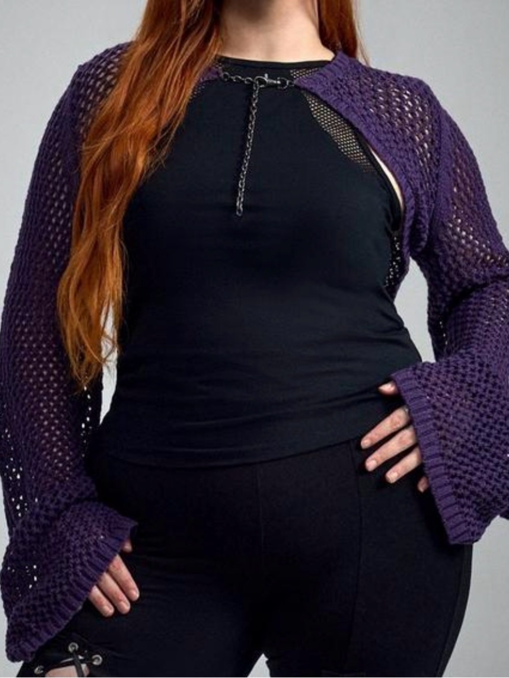 torrid Purple Open-Weave Bell Sleeve Shrug